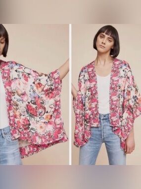 Feathers By Tolani Pink Floral Kimono Cardigan, One Size